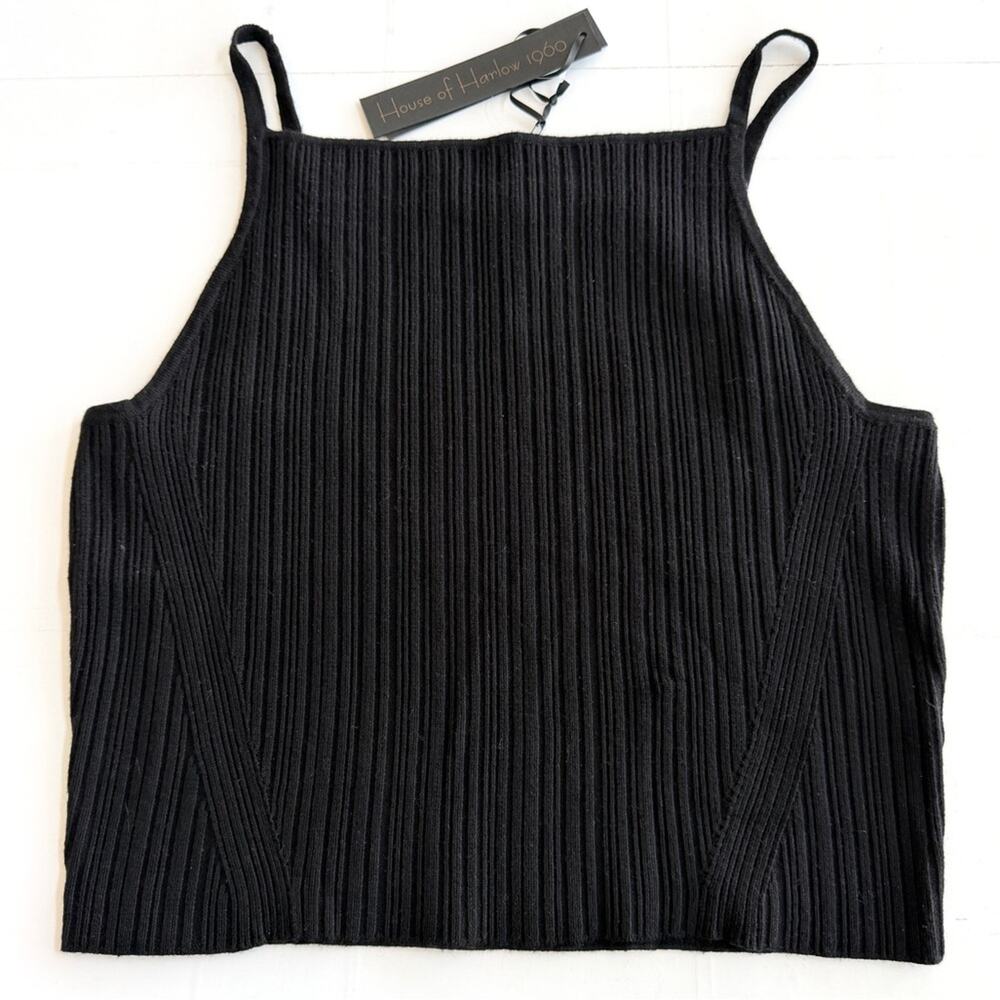 NEW House of Harlow 1960 Black Ribbed Camisole Women’s SIZE L Square Neckline